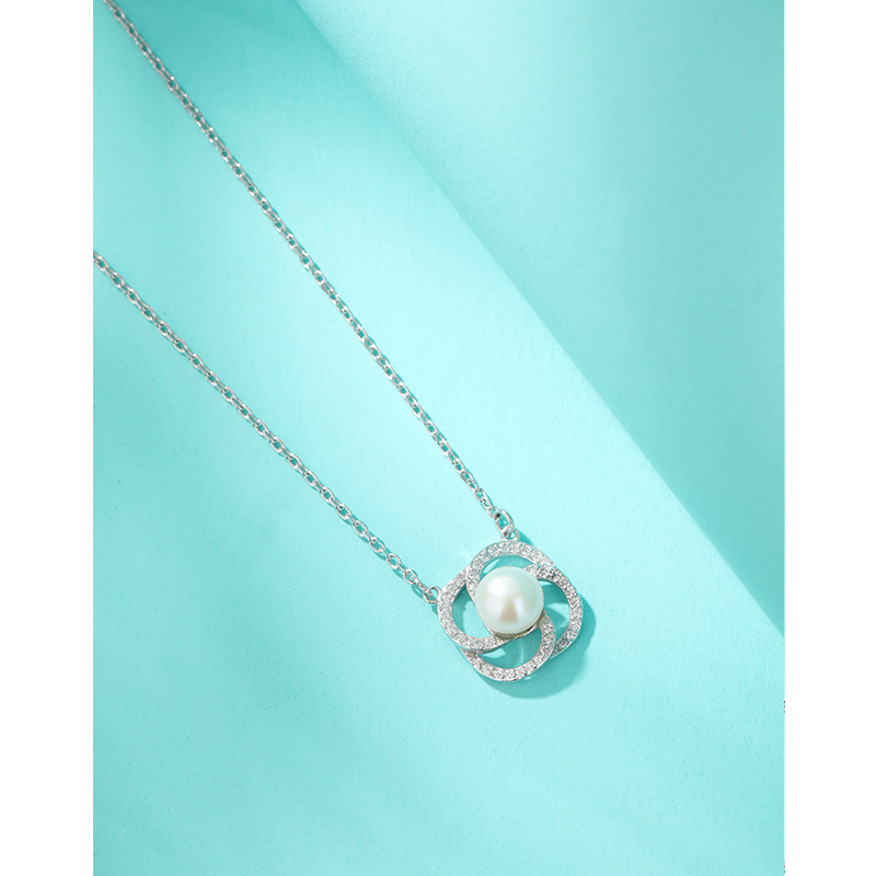 925 plata esterlina collar de perlas de agua dulce mujeres primavera y verano nicho de alta calidad colgante flor simple cadena de clavícula