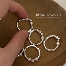 韩版不规则碎银子珍珠戒指金属拼接串珠食指戒女指环素银色戒子
