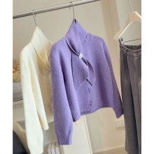 秋冬款韩版针织开衫围脖两件套女新款宽松百搭短款针织衫毛衣外套