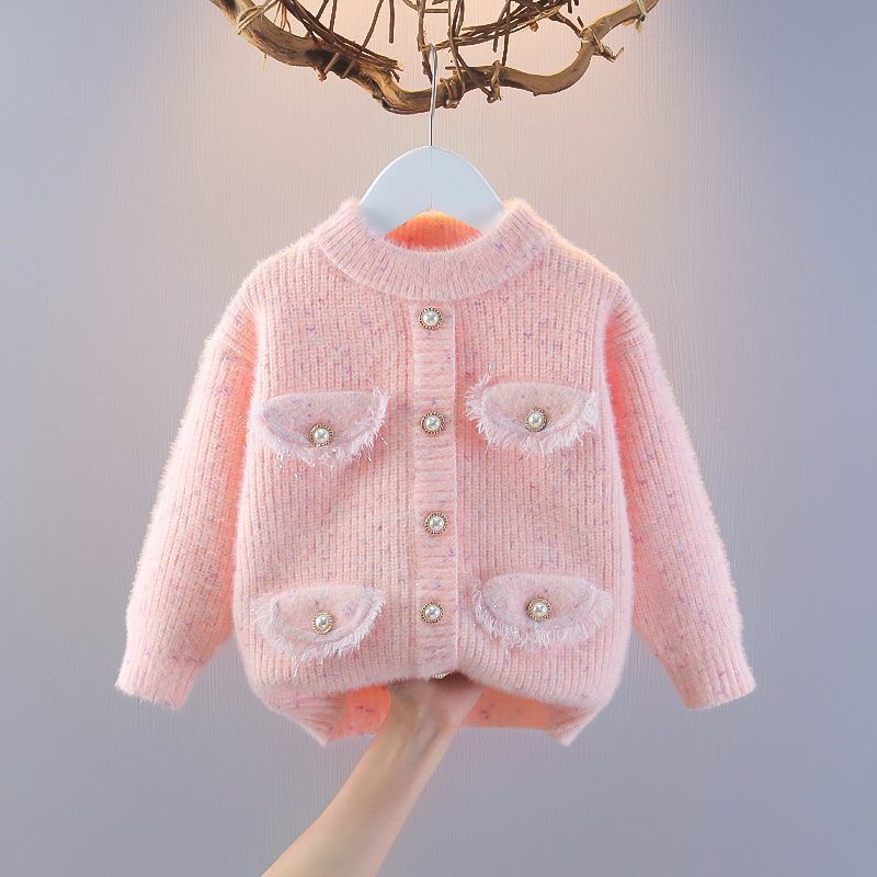 Girls' Stylish Round Neck Sweater Princess Knitwear New Fleece Thickened Mink Velvet Top Chanel Style Girls' Stylish Round Neck Sweater Princess Knitwear New Fleece Thickened Mink Velvet Top Chanel Style