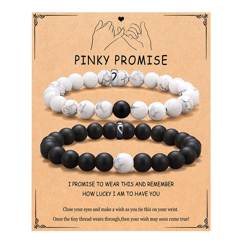 Amazon new couple bracelet pair suit black and white beaded bracelet holiday gift White Pine stainless steel bracelet Amazon new couple bracelet pair suit black and white beaded bracelet holiday gift White Pine stainless steel bracelet