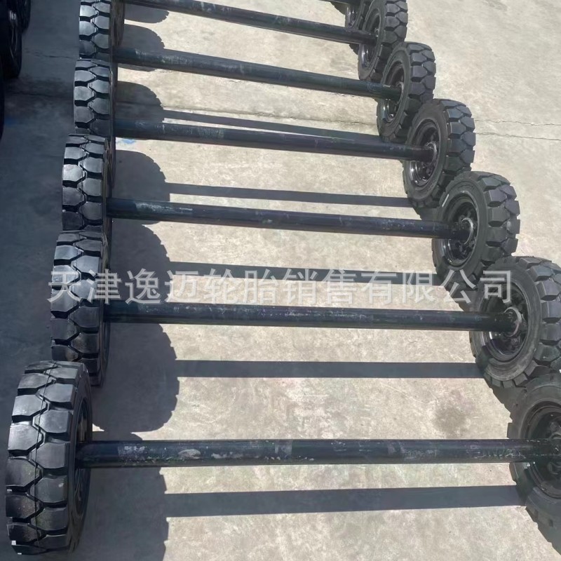 叉车专用充气实心胎400 450 500 平板车拖车轮隧道台车轮半轴独轴