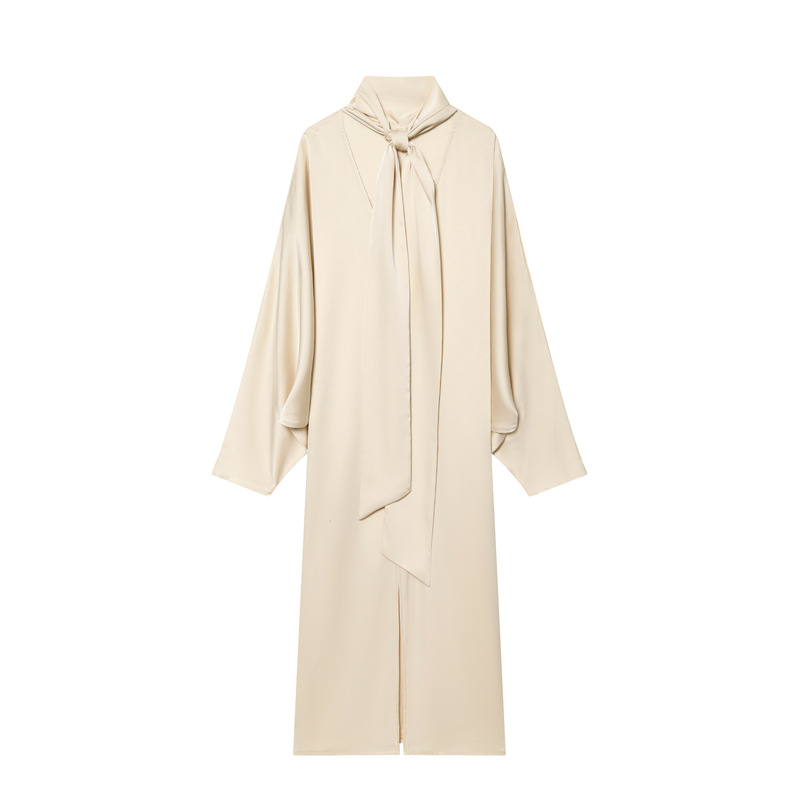 Cross-Border Foreign Trade Women's Clothing 2026 Spring European and American Style V-Neck Small Bell Sleeves Silk Satin Texture Dress High-End Ins Trend Cross-Border Foreign Trade Women's Clothing 2026 Spring European and American Style V-Neck Small Bell Sleeves Silk Satin Texture Dress High-End Ins Trend