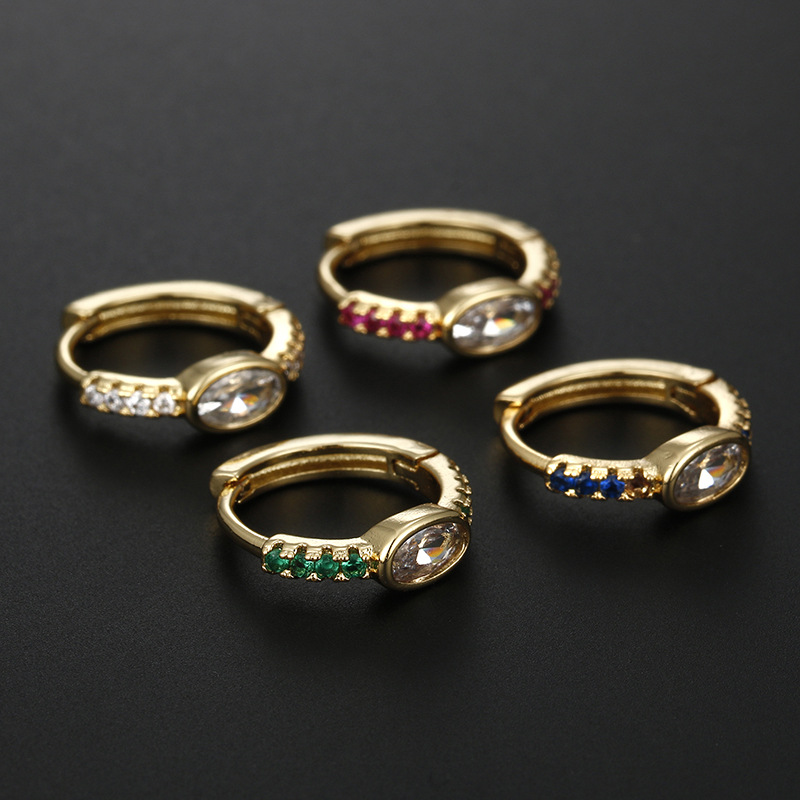 Fashion Round Copper Inlay Zircon Hoop Earrings 1 Piece