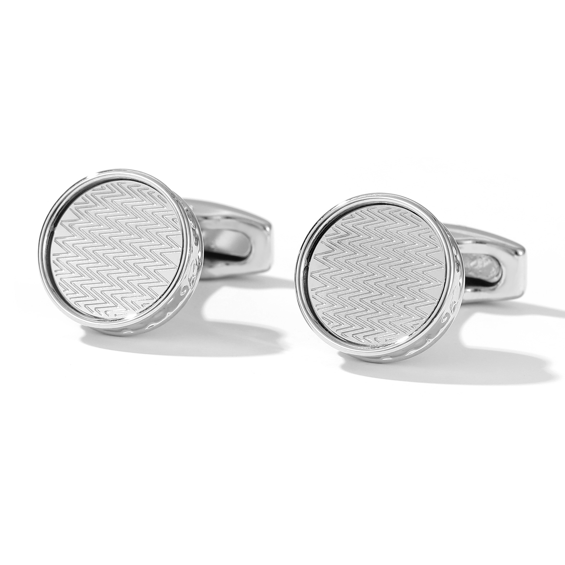 Men's Cufflinks Cross-Border Hot-Selling Fashion Striped French Simple Silver Round Shirt Accessories in Stock 1 Pair Wholesale