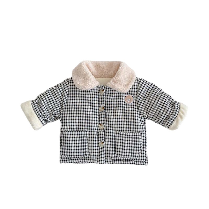 2023 abrigo grueso forrado de lana de invierno para hombres y mujeres abrigo de algodón acolchado para bebés solapa infantil Plaid cálido superior para niños