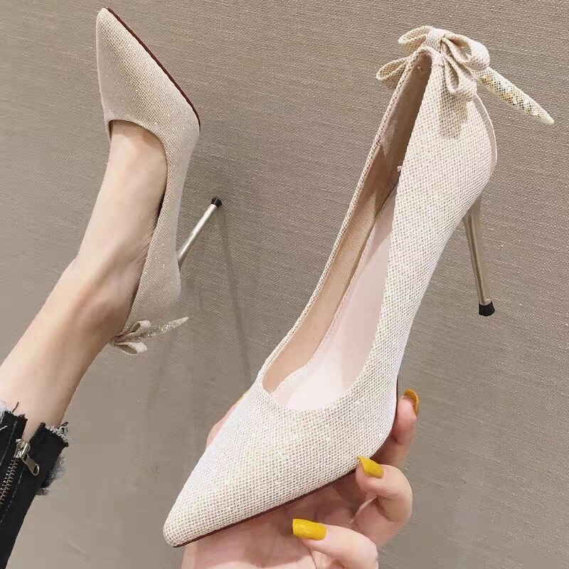 2026 Trendy New Versatile Stiletto Pointed-Toe Fashion Bow High Heels Fairy-Style Shallow Single Shoes for Women