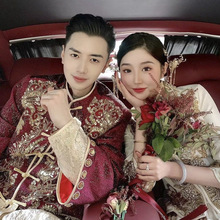 丝绒秀禾服男士2025新款金色新郎礼服唐装龙凤褂中国风敬酒服婚服