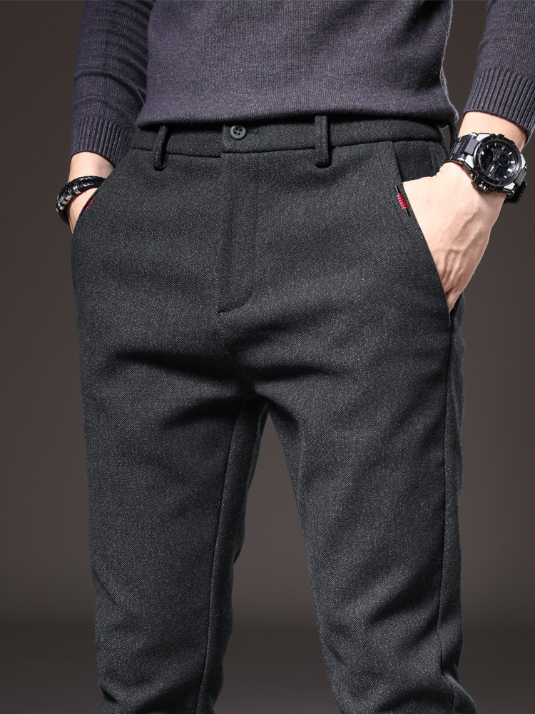 Pantalones de primavera y otoño pantalones de traje casuales de lino slim fit para hombres Pantalones rectos de negocios de hombres pantalones forrados de lana simples piernas rectas resistentes al desgaste
