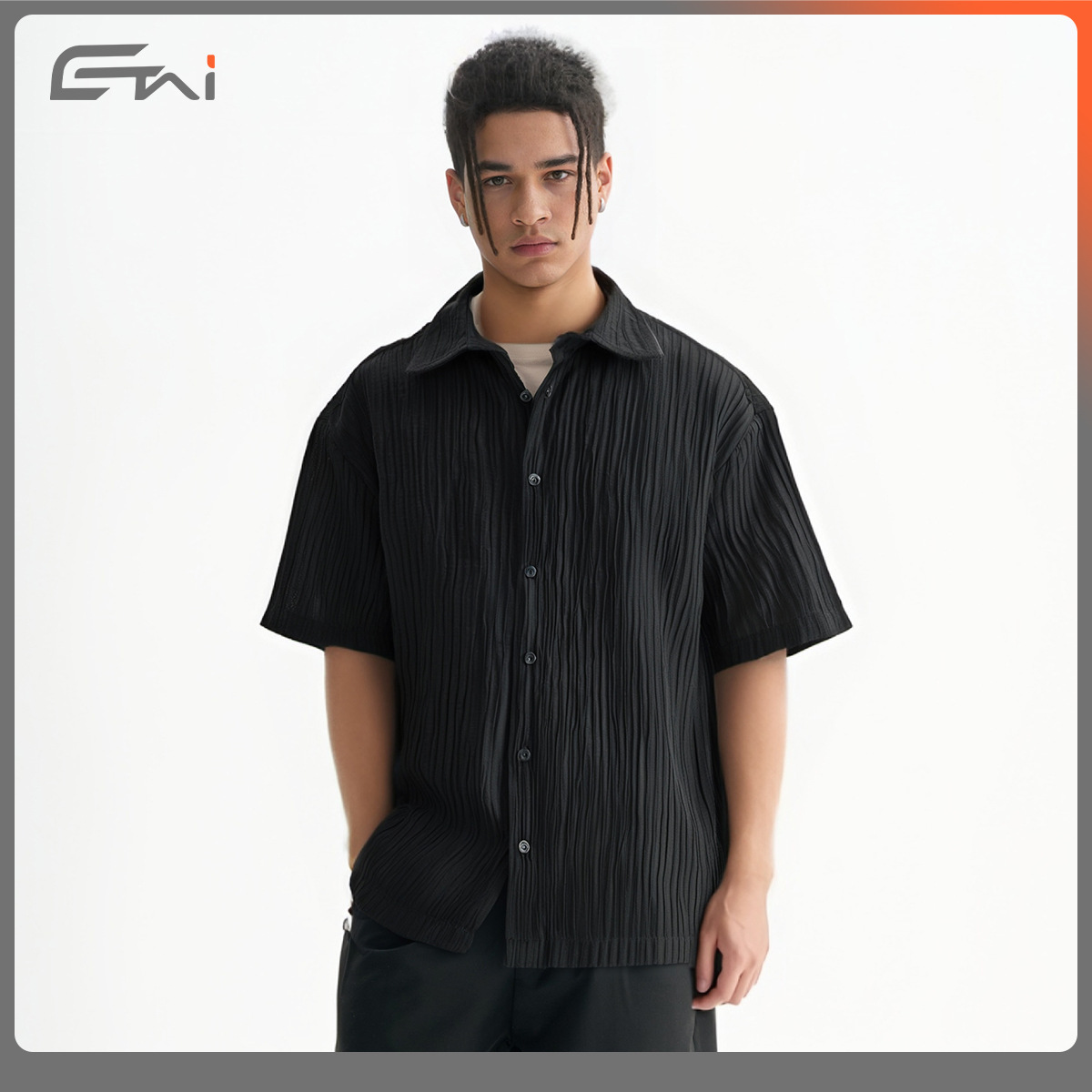 ETAI Hombre| Camisas de manga corta Jacquard de alta sensibilidad, camisa de botón de seda casual suelta, hombre