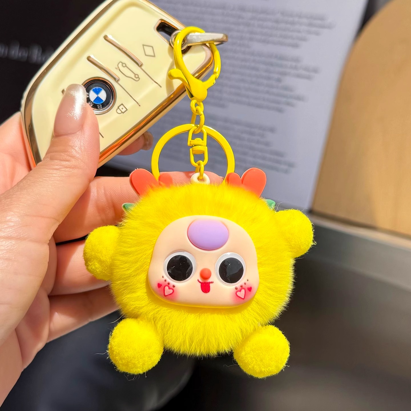 Real Rex piel de conejo dibujos animados elfo muñeca colgante de felpa llavero bola de pelo lindo colgante creativo bolso colgante cadena