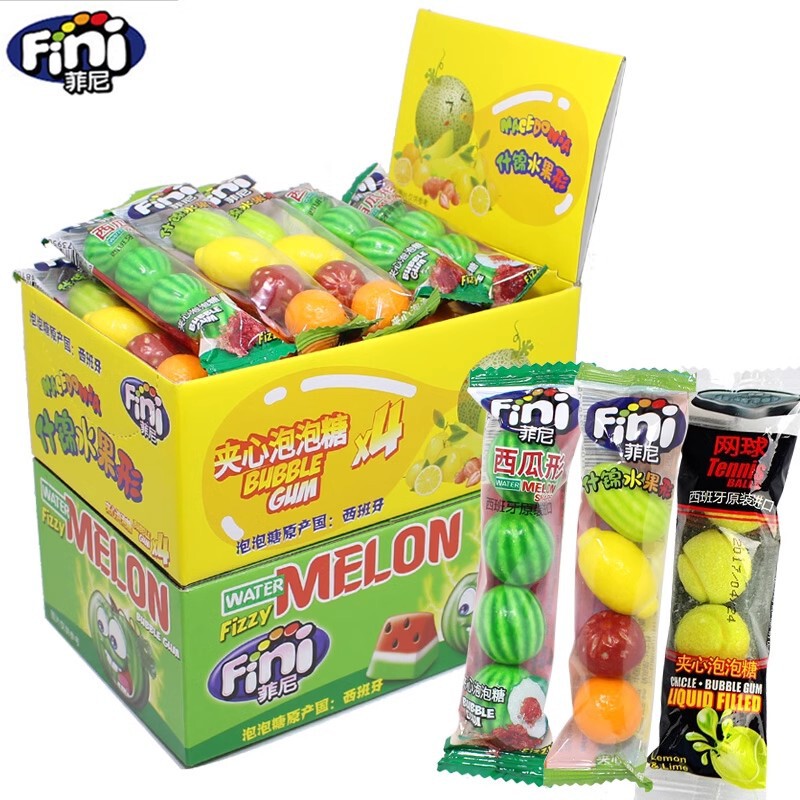 Spanish Fini bubble candy watermelon tennis shape assorted fruit flavor bubble candy 20g * 20 pieces whole Box Wholesale