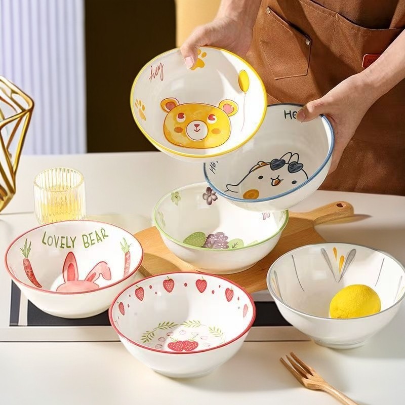 两只装卡通陶瓷7英寸泡面碗家用吃饭碗釉下彩餐具大号拉面碗瓷器