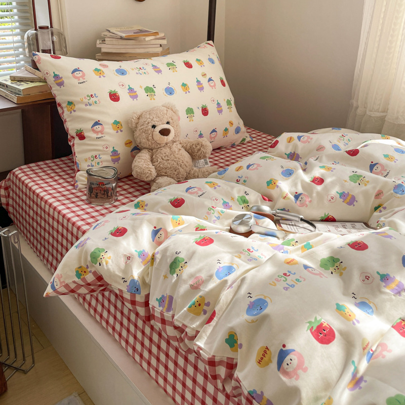ropa de cama de cuatro piezas de algodón 2026 nueva sábanas cubierta colcha de cama dormitorio de estudiantes niños tres piezas de conjunto