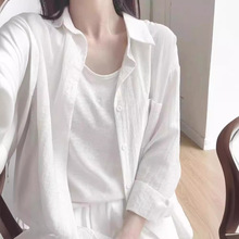 法式薄款防晒衣长袖衬衫女夏装新款宽松显瘦衬衣叠穿上衣外套开衫