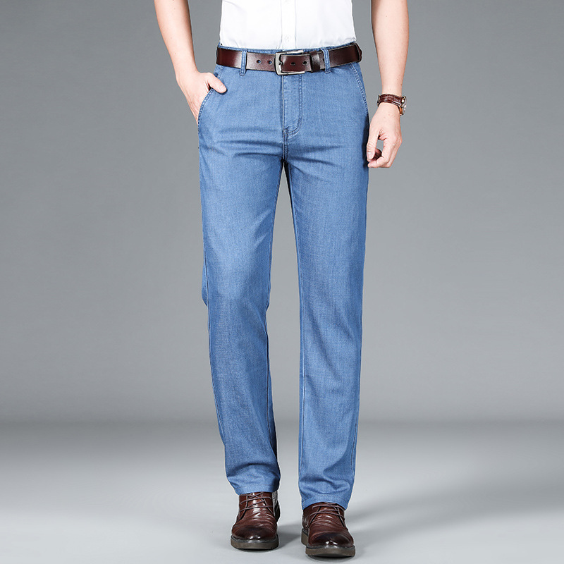 Middle-Aged Men's Casual Pants 2026 Spring/Summer New Mid-Waist Thin Straight Loose Jeans Ice Silk Long Pants Wholesale Middle-Aged Men's Casual Pants 2026 Spring/Summer New Mid-Waist Thin Straight Loose Jeans Ice Silk Long Pants Wholesale