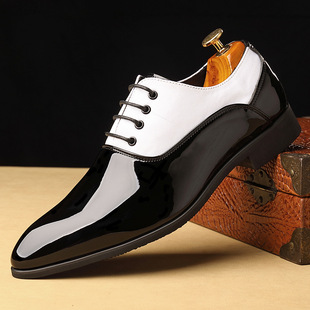 New plus size men's bright business pointed leather shoes color matching trend casual shoes cross-border Winklepickers