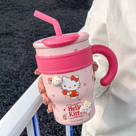 hellokitty巨无霸保温杯女高颜值大容量吸管水杯办公室便携保冷杯