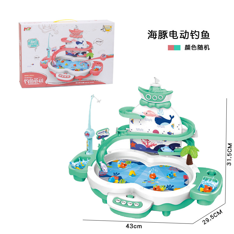 Children's Fishing Toy Baby Baby Dolphin Electric Fishing Disc Set Magnetic Levitation Track Early Education Table Game