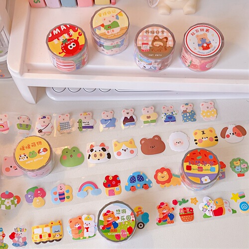 Transparent waterproof handbook sticker set handbook material Internet celebrity cute cartoon tape student decorative small pattern
