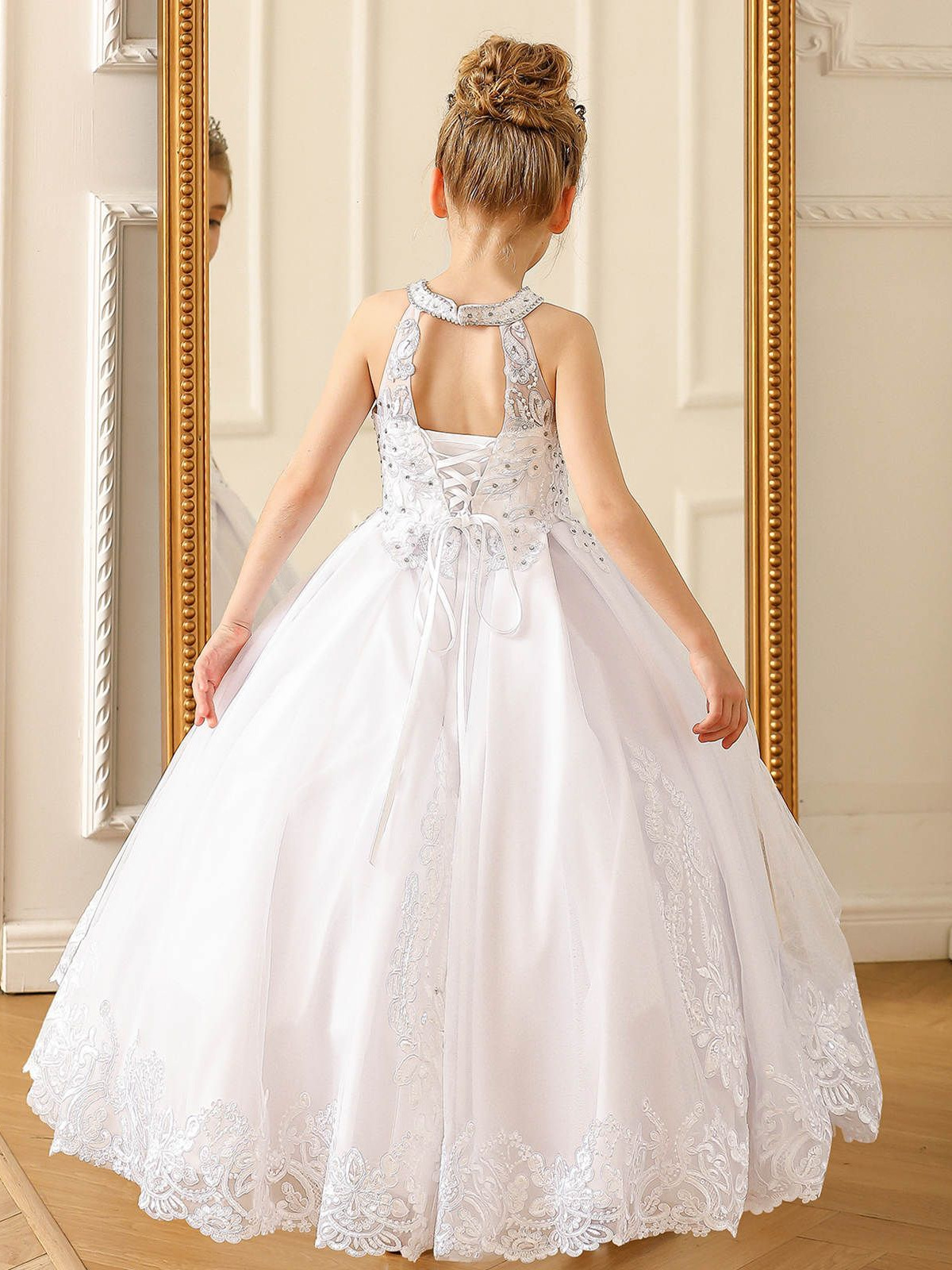 Nuevo vestido de encaje de niña de Europa y América transfronterizos espectáculo de cumpleaños para niños espectáculo de flores vestido de novia