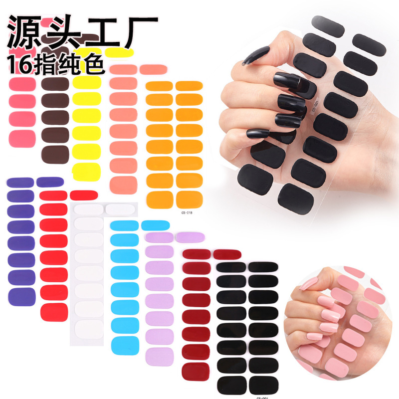 Cross-Border Solid Color Nail Stickers, No-Bake Universal Style, 16-Finger Full Gel Nail Stickers, European and American Simple Easy-To-Use Nail Stickers