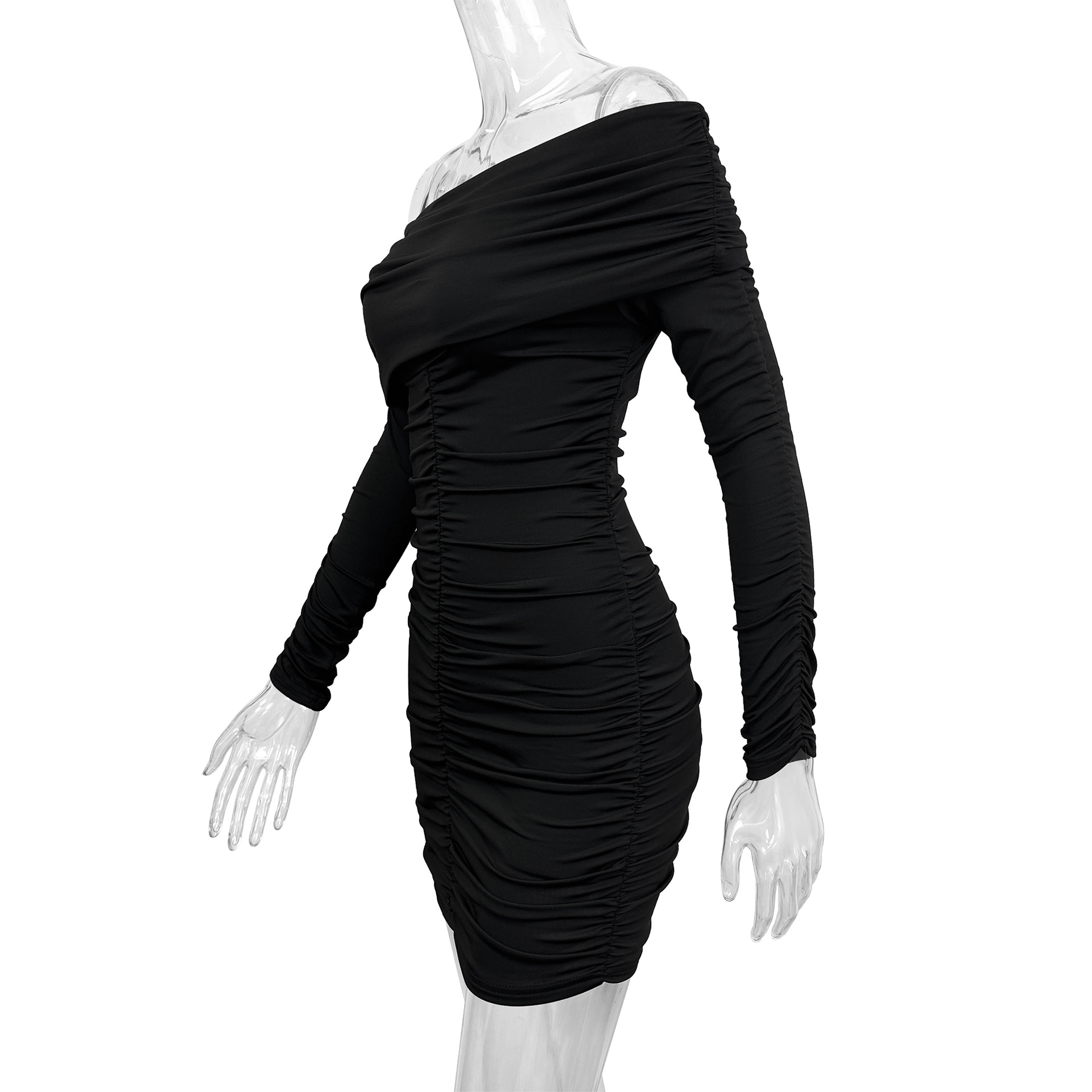 Autumn Winter Women Clothing Long Sleeve Dress Sexy off Neck Tube Top Pleated Hip 6 Autumn Winter Women Clothing Long Sleeve Dress Sexy off Neck Tube Top Pleated Hip