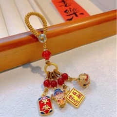 龍年財鑰匙扣古法金汽車鑰匙扣掛件創意高檔男女沙金鑰匙鏈包掛飾