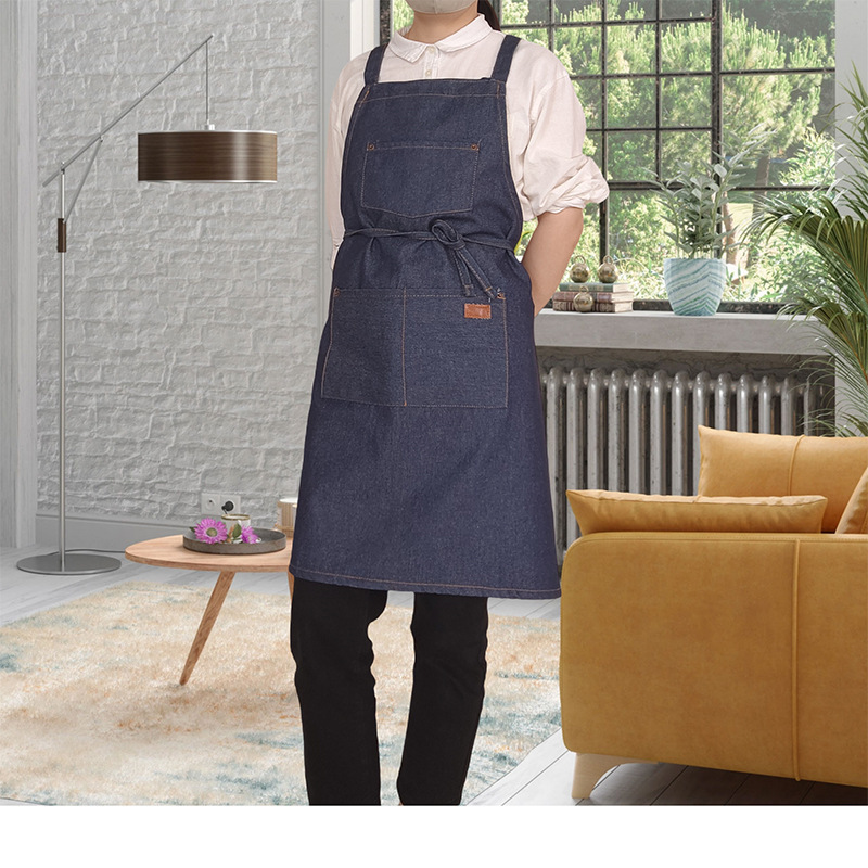 New Denim Apron dark blue Custom Logo Printing Female Art Students Nail Artist Special Floriculture Home