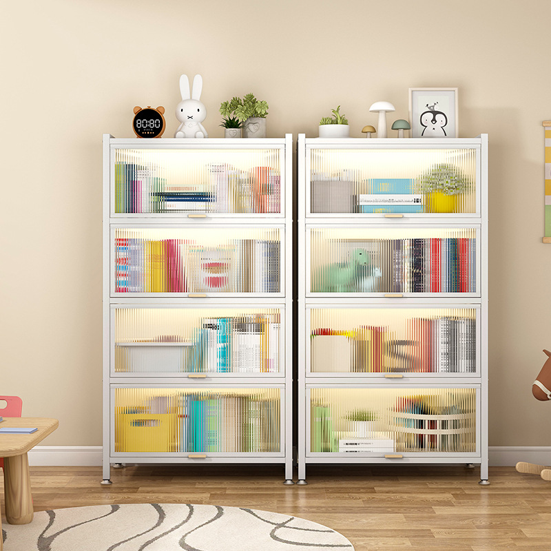 Estantería infantil para el hogar, librero con compartimentos, armario de almacenamiento a prueba de polvo, estantería de almacenamiento, estantería para sala de estar con puertas, estantería de acero para estudio.