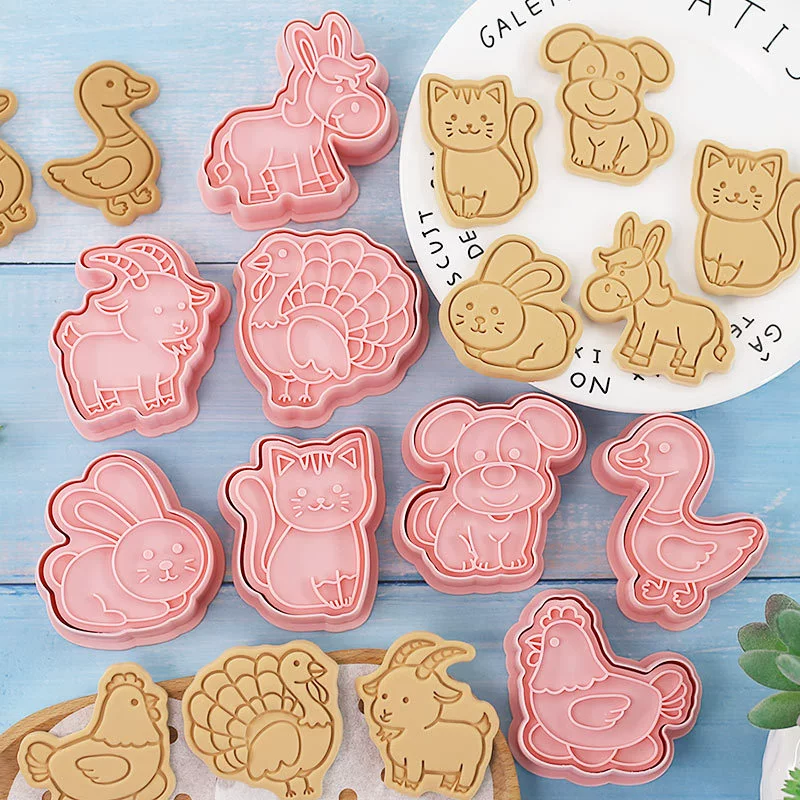 Farm, compact mold, cartoon set, fondant, 8 pieces, cat