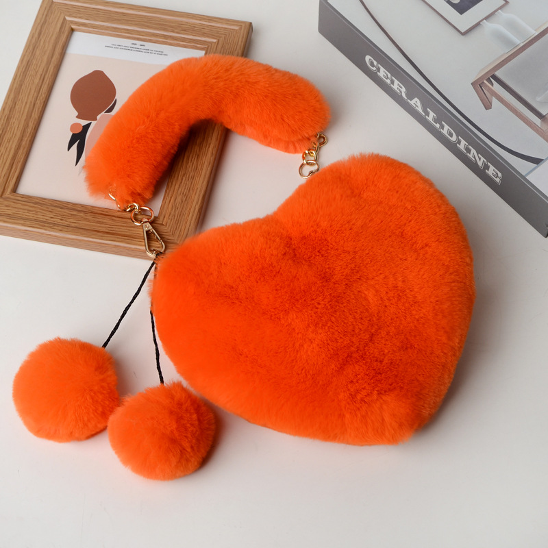 Women's Bags online celebrity fashion plush love heart bag female handbag crossbody shoulder autumn and winter plush peach heart bag_voghion.com