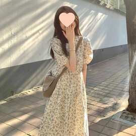 夏季年新款海边度假气质碎花连衣裙子桔梗茶歇法式长裙女春装