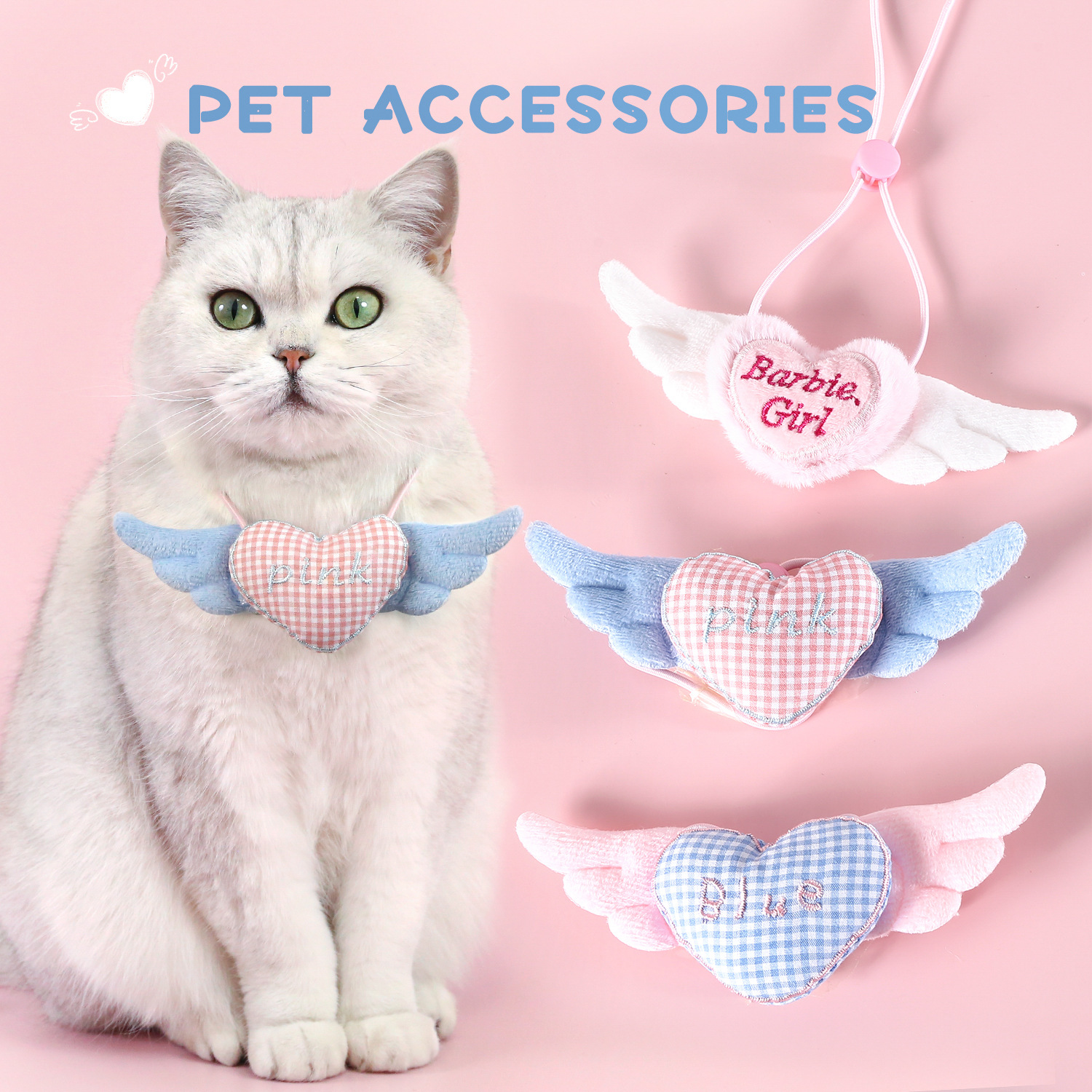 Pet cuadrícula amor collar de alas gatito cachorro Teddy Angel princesa buñuelo rosa azul lindo collar