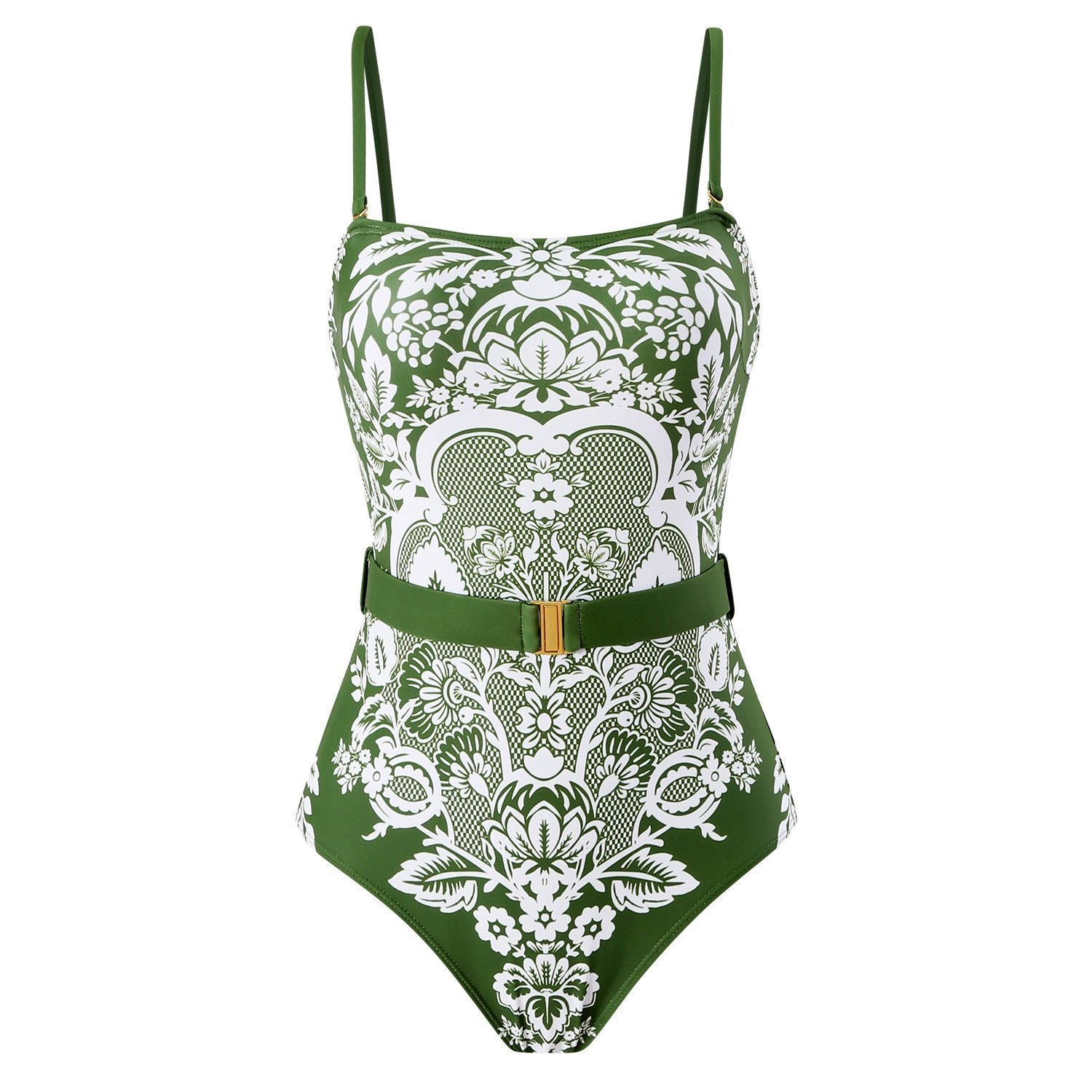 One-Piece Swimsuit (Qiao Jiayuan) 2025 Retro Style with Wrap Skirt, Crane Print, S–XL & One Size