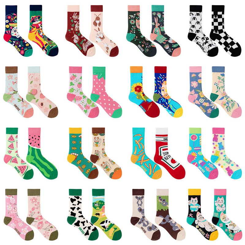 Ab Socks, Colorful Asymmetrical Mid-Tube Socks, Trendy Socks for Men and Women, Fashionable Quirky Creative Cartoon Cotton Socks