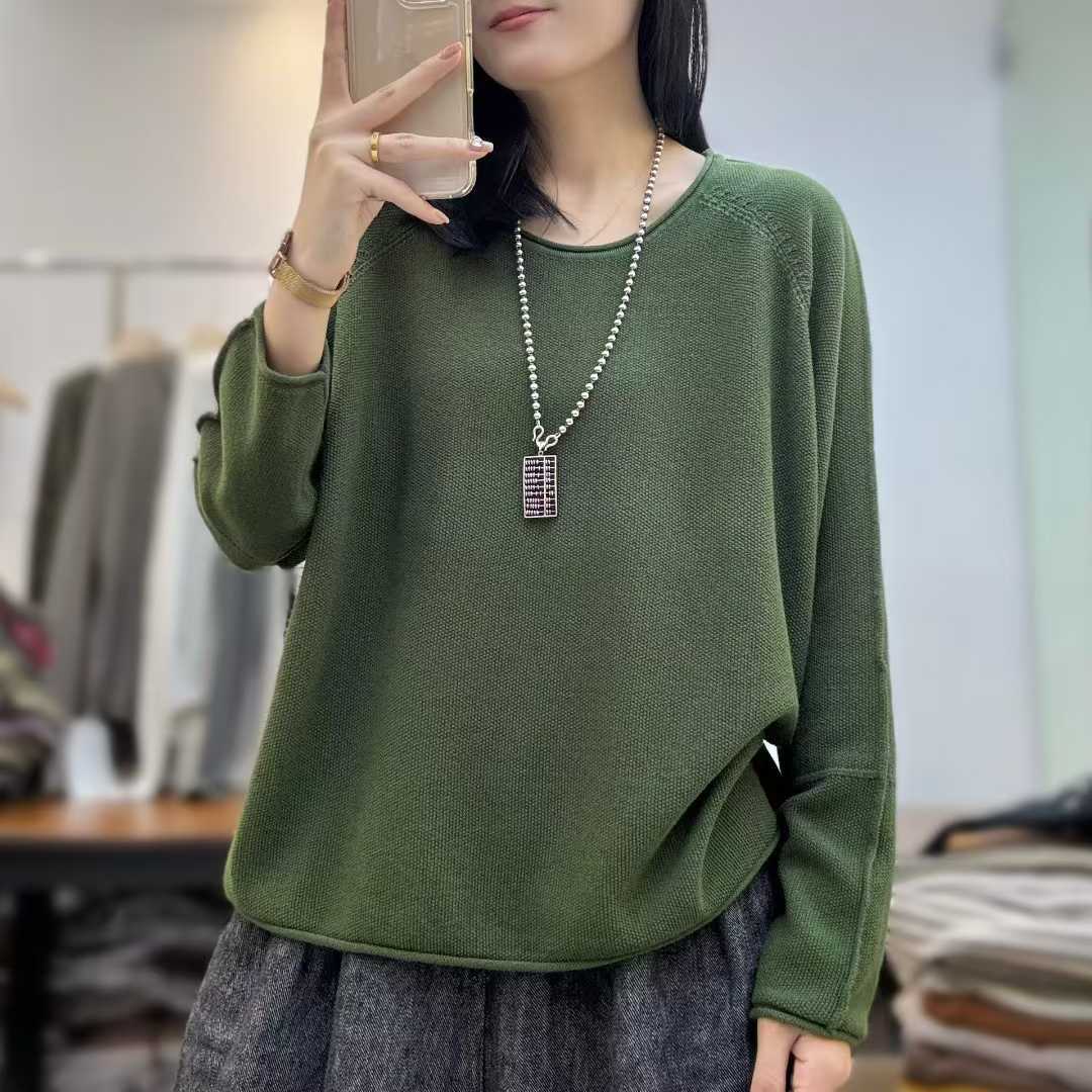 dm0815圆领简约纯色慵懒风长袖针织毛衣秋冬新品百搭气质针织衫女