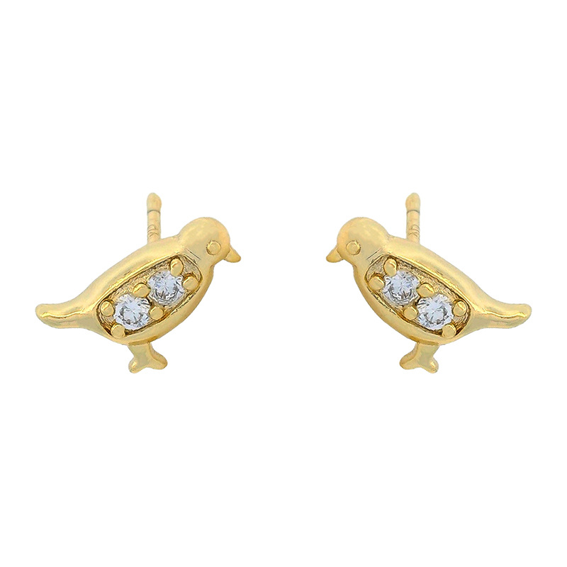 Xuping serie de dibujos animados creativos personalidad pájaro pernos de orejas de aleación de cobre dorado 14K para mujeres orejas compactas