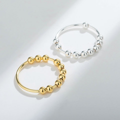 Cross-border Amazon Europe & US S925 Sterling Silver Ring: Minimalist Design, Beaded Details, and a Rotating Mechanism to Relieve Stress and Anxiety