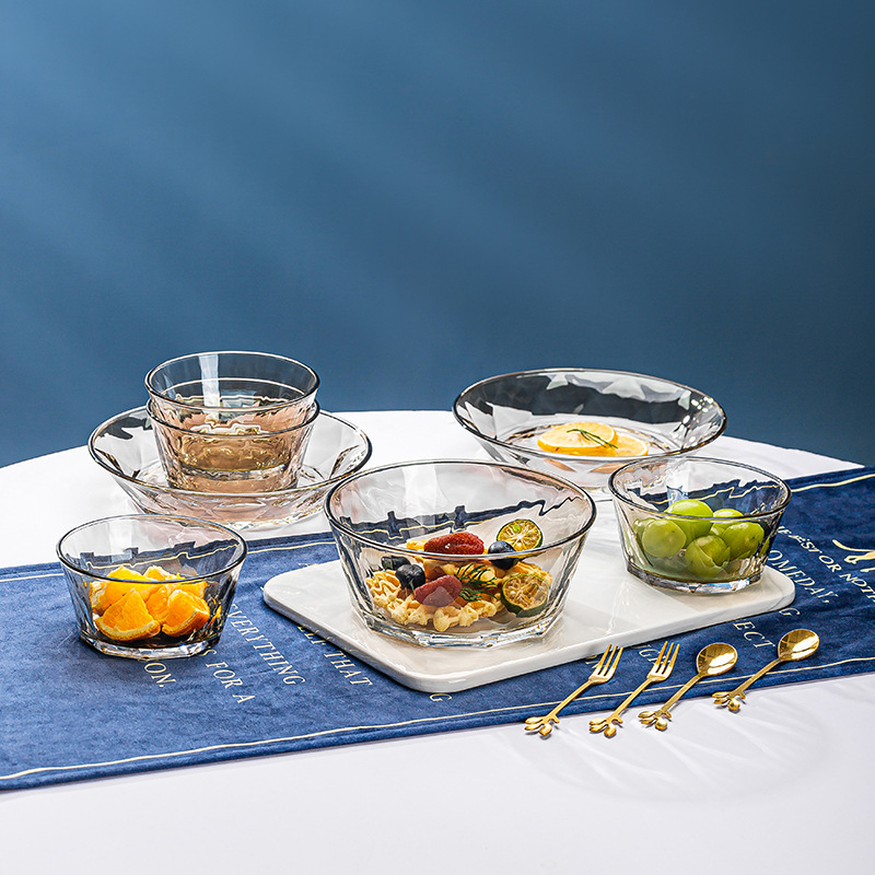 Kemeirui Nordic INS Style Beige Glass Salad Bowl and Plate Set of 11 Pieces Nordic Home Use Set