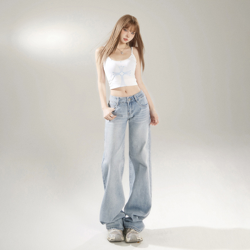 YC & American Retro Low Waist Hot Girl Loose Wide Leg Pants All-match Spring and Summer Straight Jeans Women & Long Pants