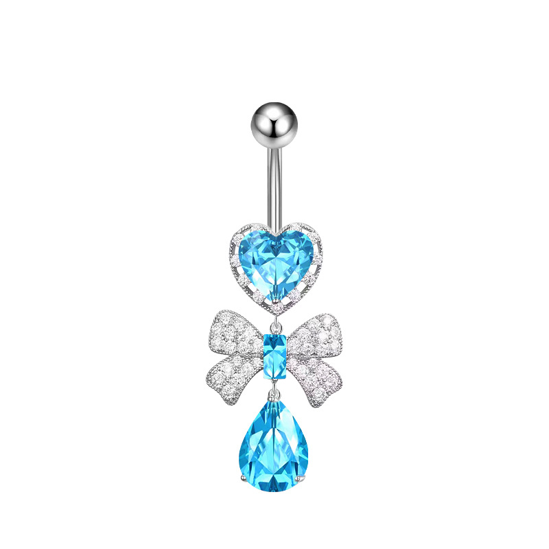 Nouveau piercing nombril sexy en acier inoxydable avec nœud papillon et zircon en forme de cœur_voghion.com