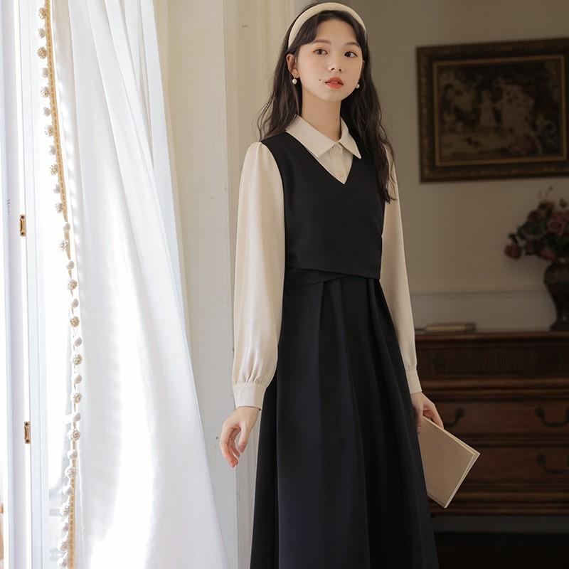 French-Style Long-Sleeve Shirt Dress for Women, Suitable for Autumn and Spring, Teacher Interview Attire, Formal Long Dress