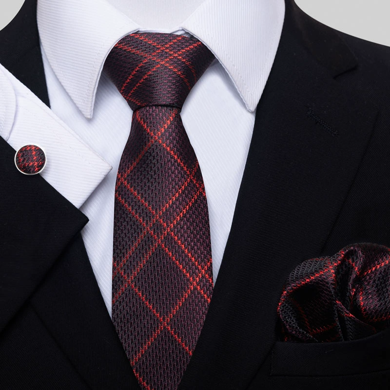 Ready stock solid color polka dot plaid tie wholesale solid color men's tie tie cufflinks pocket square set 8cm