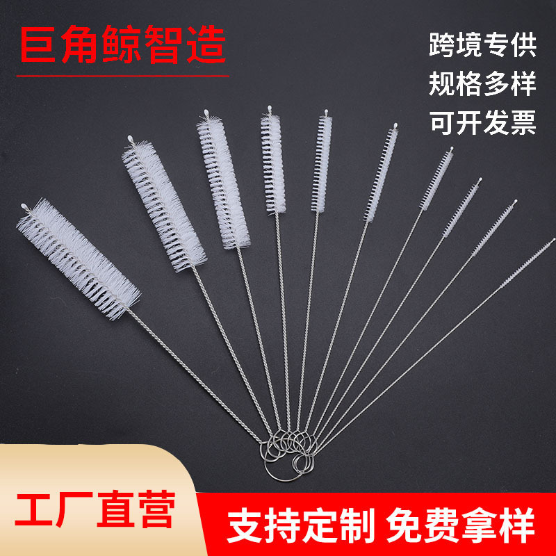 10-Piece Set of 304 Stainless Steel Straw Cleaning Brush Nylon Brush Glass Cup Test Tube Brush Bottle Brush Portable Set