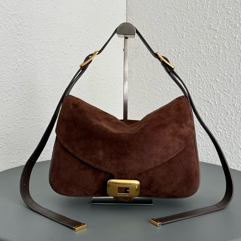 26 New Model Maillard Brown Suede Leather Saddle Bag, Vintage Metal Buckle Soft Leather Crossbody Commuting Underarm Small Bag 26 New Model Maillard Brown Suede Leather Saddle Bag, Vintage Metal Buckle Soft Leather Crossbody Commuting Underarm Small Bag