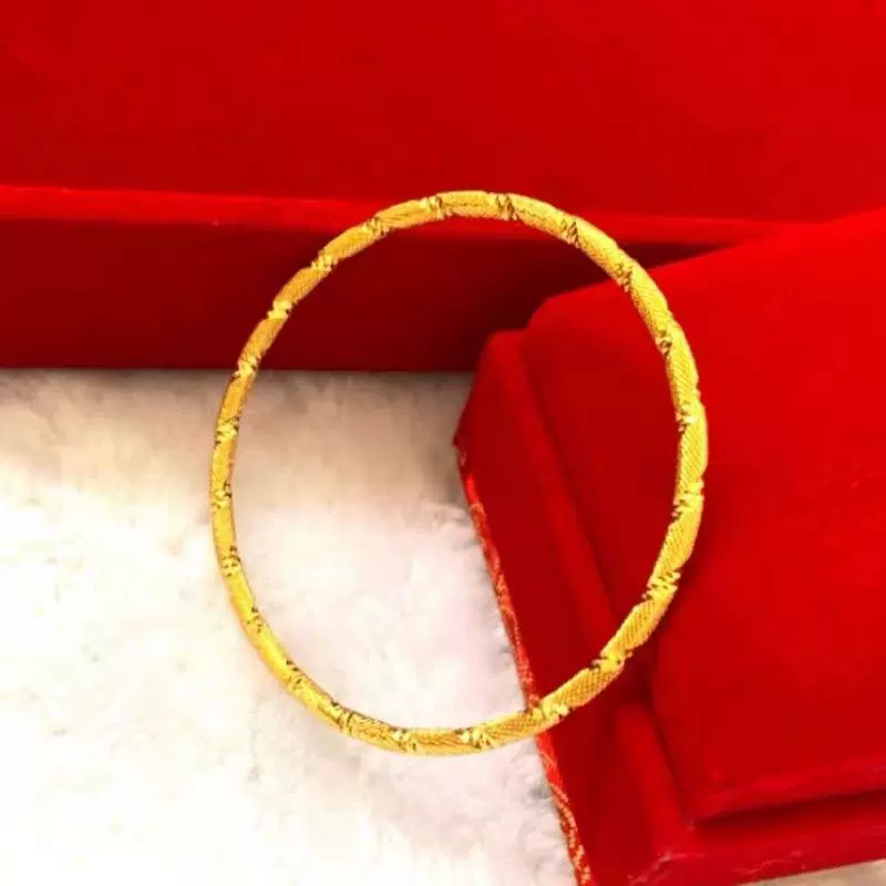 聚星首饰黄铜镀金线圈手镯 镀沙金3mm粗布纹手环女工厂直供代发