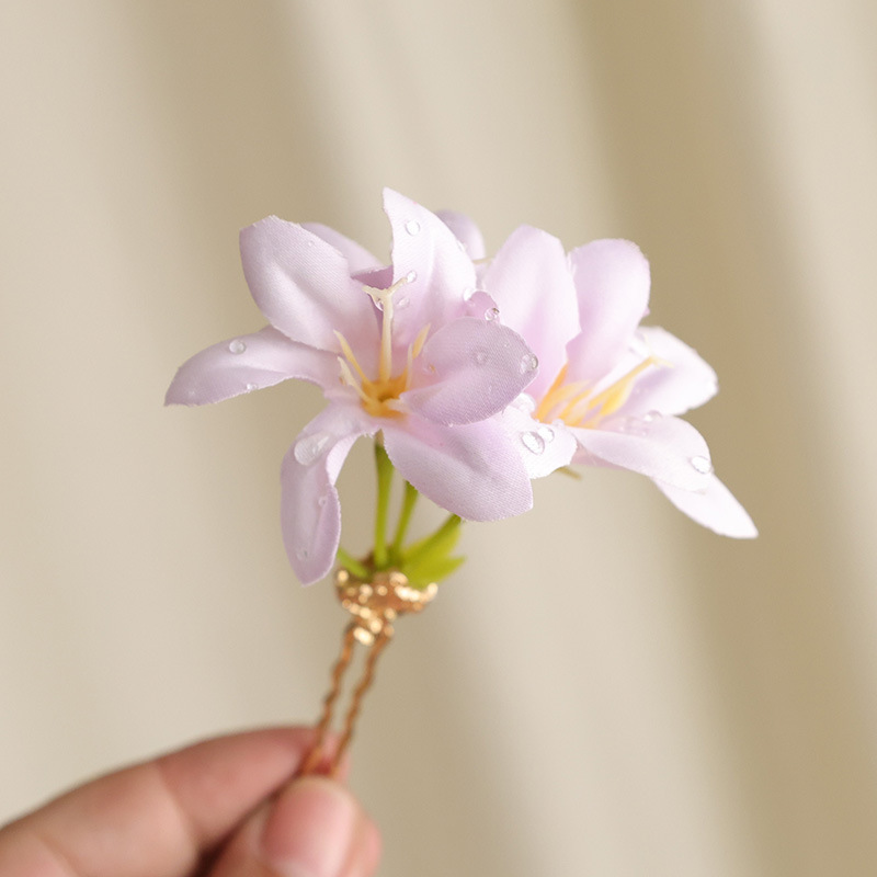 水滴花かんざし、露珠花小かんざし、古代風漢服春夏かんざし、ヘアアクセサリー、シルクフラワーヘアピン、かんざしジュエリー|undefined