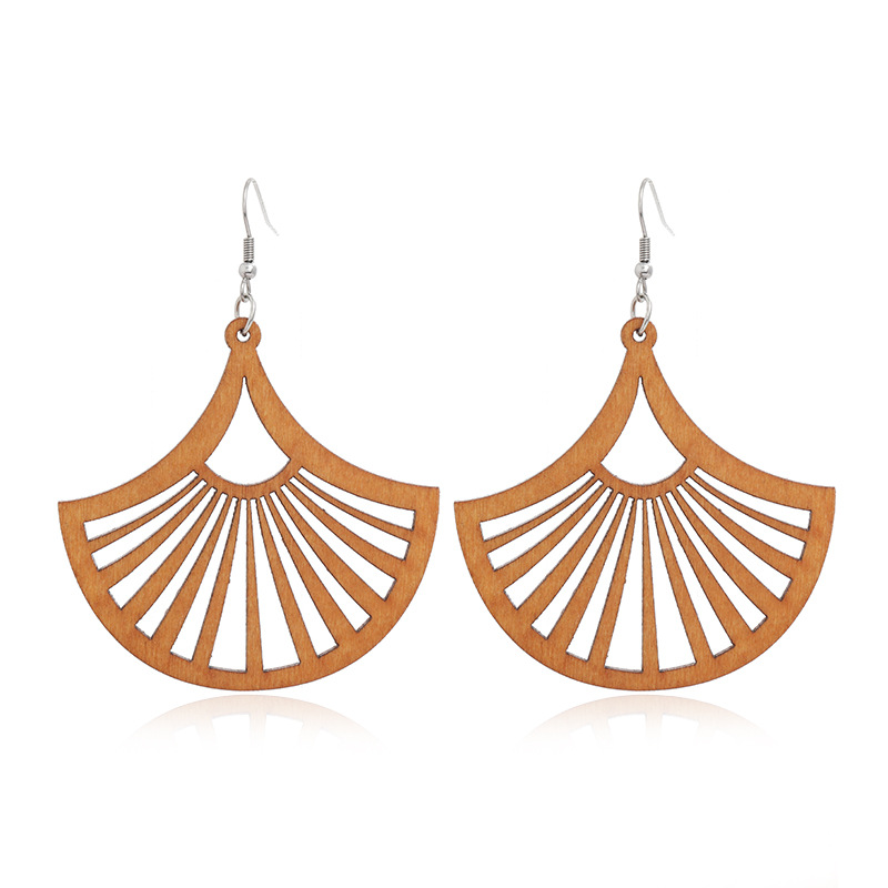 New Wooden Earrings Fashion Exaggerated Personality Hollow Geometric Coffee Color Wood Earrings Wholesale display picture 5