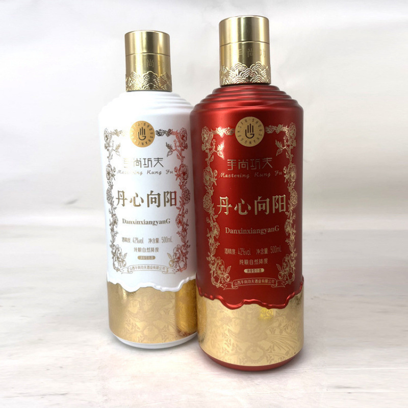 喷涂酒瓶500ml一斤装烤花 清香型玻璃酒瓶 金属红色酒瓶